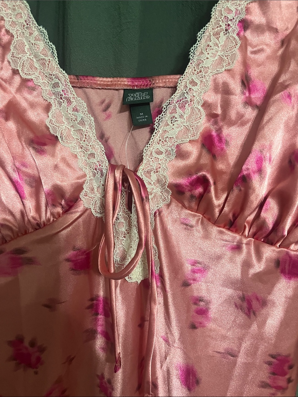 wild fable Pink Floral Satin Maxi Slip Dress with Lace Trim - Picture 2 of 4